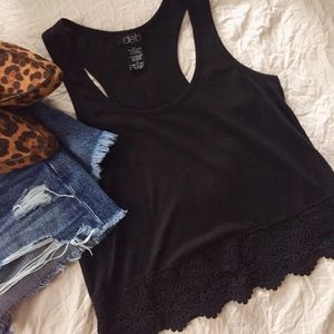 Deb black tank top with lace detail